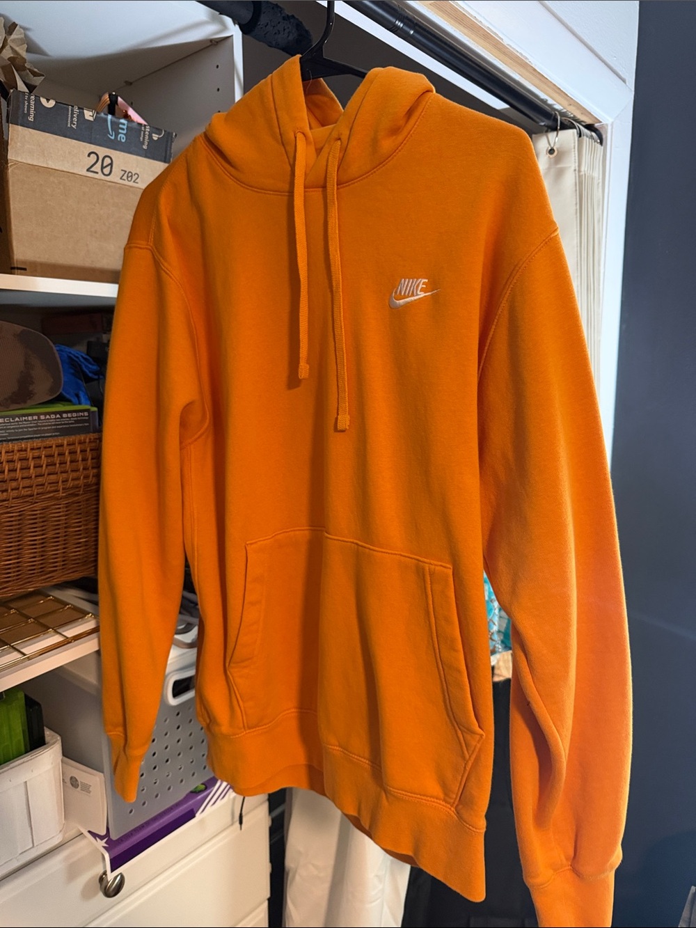 Nike Orange Pullover Hoodie with White Swoosh